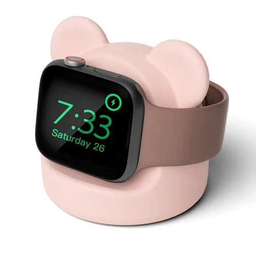 Bear - Soporte de carga de silicona para Apple Watch Series Ultra2/Ultra/10/9/8/SE2/7/6/SE/5/4/3/2/1 (49/46/45/44/42/41/40/1.496 in), base de carga