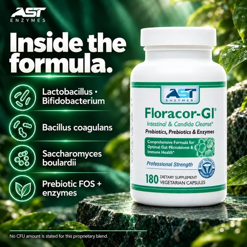 Vista 4 de AST Enzymes Floracor-GI Probióticos y Enzimas, 180 Cápsulas
