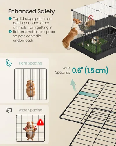 Vista 4 de SONGMICS ULPI016BH01 - Jaula para conejillos de indias de 2 niveles, jaula para conejos, corralito de animales pequeños con alfombrilla impermeable