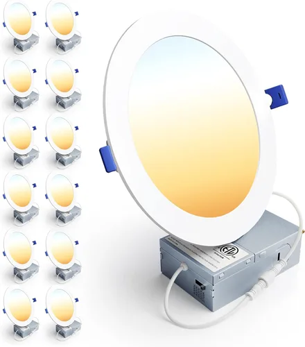 Vista 14 de Ensenior Paquete de 12 Luces LED Empotradas de Techo de 3 Pulgadas, Regulables, 2700K-5000K 5CCT, 500LM 6W 120V, Downlight Tipo Oblea Sin Caja