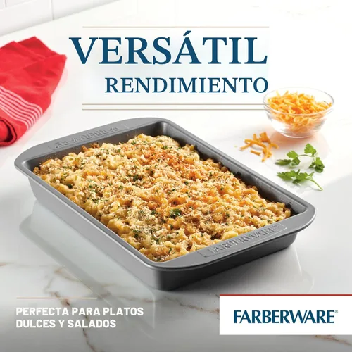 Vista 3 de Farberware Bandeja antiadherente para hornear / molde antiadherente para tartas, rectangular, 9 x 13 pulgadas, gris