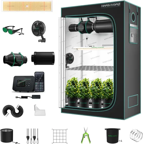 Vista 12 de MARS HYDRO Kit completo de tienda de cultivo de 3 x 3, 150 W TS1000 LED programable y regulable, 32 x 32 x 63 pulgadas, sistema de cultivo Mylar