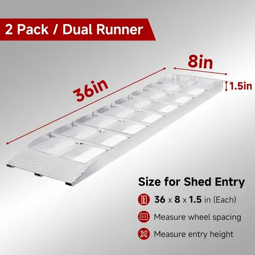 Vista 2 de 2 rampas de cobertizo de aluminio, rampas de carga, rampas de cortacésped para capacidad de cobertizo, 1500 libras, 8 pulgadas de ancho, 36 pulgadas