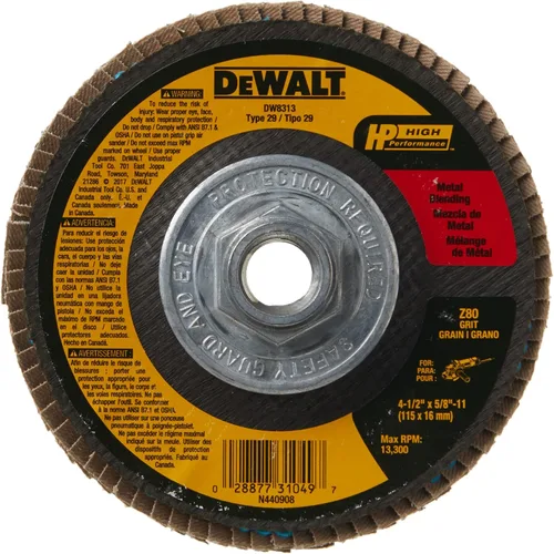 Vista 12 de DEWALT DW8311 Disco de solapa de zirconia de 4.5" x 5/8"-11, grano 36 para amoladora angular
