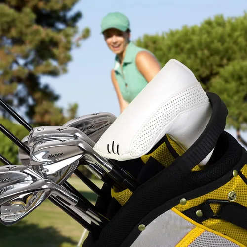 Vista 2 de Craftsman Golf Funda para cabeza de palo de golf con diseño de calavera y esqueleto blanco para madera e híbridos y cubierta de putter de hoja