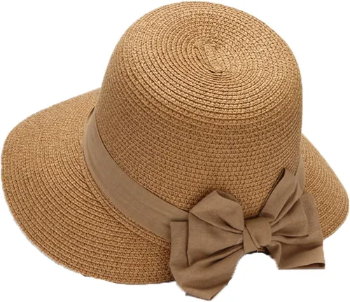 Vista 7 de Sombreros de playa de ala ancha para mujer, protección UPF 50+, sombrero de paja plegable para verano Beige
