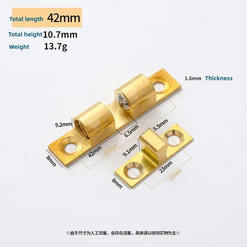 Vista 2 de Cierre de puerta de gabinete de latón macizo de 1.654 pulgadas, pestillo de doble bola para armarios, cajones, armarios, muebles, puertas