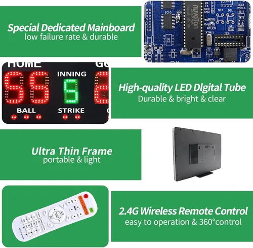 Vista 3 de YZ LED Baseball/Softball Scoreboard for Fence, High-Light Digital Scoreboard with Remote, Rechargeable Wireless Electronic Baseball Scoreboard