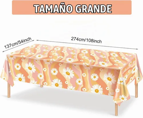 Vista 2 de Tiamon - Manteles de plástico Groovy de 3 piezas, diseño de margaritas
