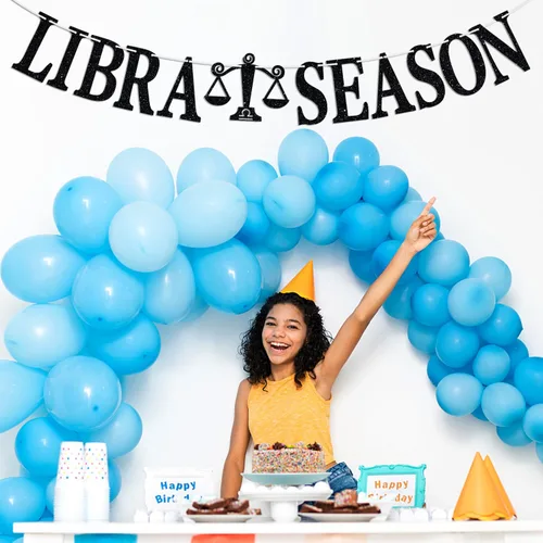 Vista 5 de Libra Season Banner, Big Libra Energy Bunting Sign, 12 Constellation Theme Happy Birthday/September October Horoscope Birthday Party Decorations