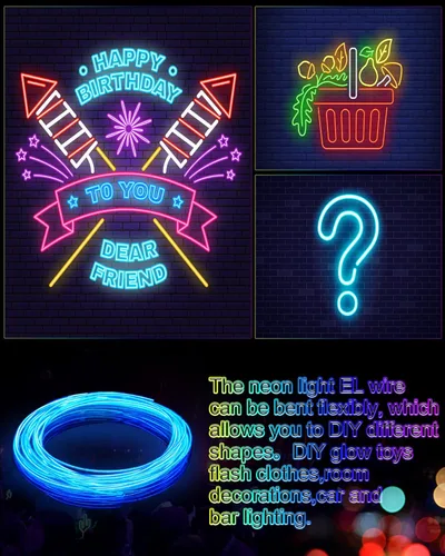 Vista 5 de Konohan 6 luces LED portátiles de neón, funciona con pilas, alambre brillante para disfraces de bricolaje, Halloween, decoraciones de Navidad