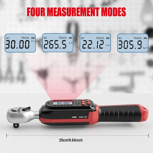 Vista 3 de VANPO Llave dinamométrica digital de 1/4 pulgadas, 1.1-22.1 pies-libras/1.5-30 Nm, con valores preestablecidos, 2% de precisión, timbre