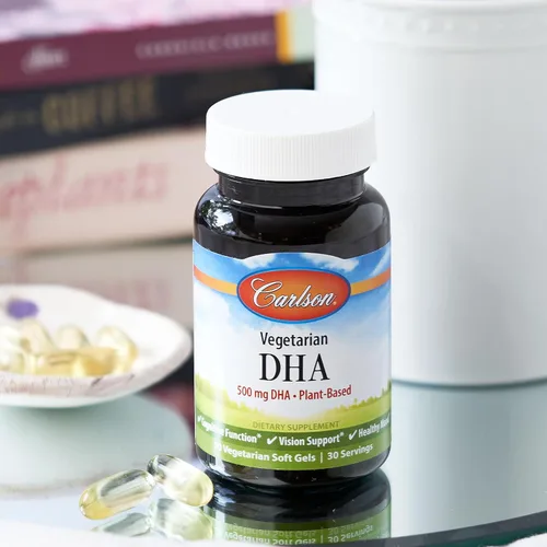 Vista 2 de Carlson - DHA vegetariano, 500 mg de DHA, a base de plantas, de origen sostenible de algas, apoyo cerebral, salud del estado de ánimo, 30 cápsulas