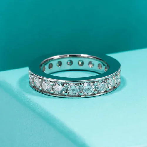 Vista 8 de AnuClub Anillo de boda de eternidad de moissanita, anillos de plata de ley 925 de color D para mujer con certificado