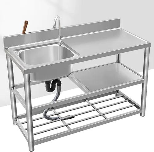 NYCDA Fregadero comercial independiente, fregadero de acero inoxidable para exteriores, juego de fregadero de cocina de un solo tazón, con