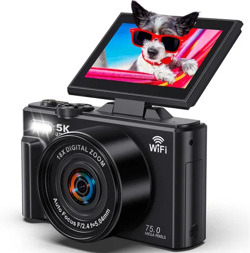 Cámara digital - Cámaras digitales WiFi 5K para fotografía - Cámara de video de enfoque automático UHD de 75 MP para YouTube - Cámaras de video Negro