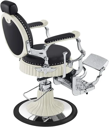 Vista 9 de Dir Silla de peluquero hidráulica resistente, sillas diseñadas antiguas de la barbería Mikado, negro