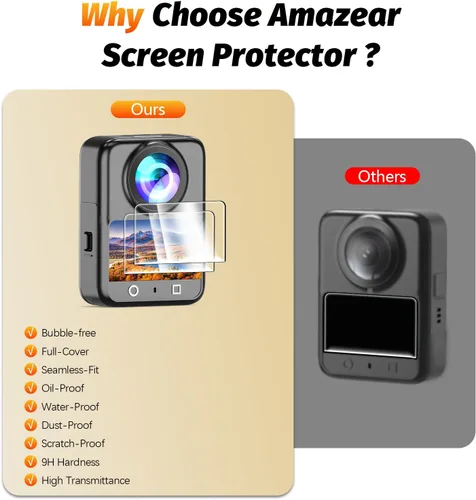 Vista 5 de AMAZEAR Protector de pantalla para accesorios DJI OSMO 360, Ultra HD Osmo360, 2 unidades, vidrio templado, dureza 9H, antihuellas, resistente a