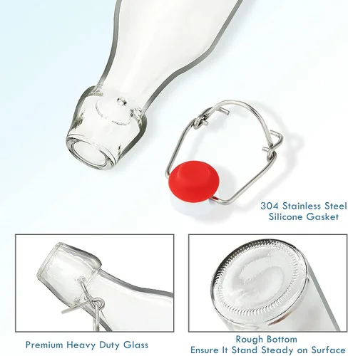 Vista 5 de YEBODA Botellas abatibles de 8 onzas, botella de cerveza de vidrio con cierre de goma hermético, tapas abatibles para elaboración casera