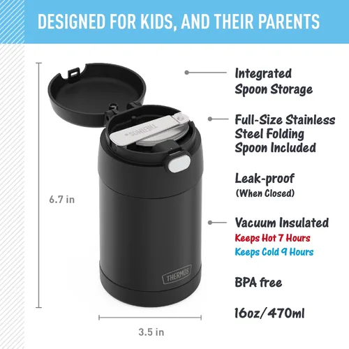 Vista 3 de THERMOS FUNTAINER Insulated Food Jar, 16 Ounce, Kid Friendly Food Jar with Foldable Spoon, Matte Charcoal