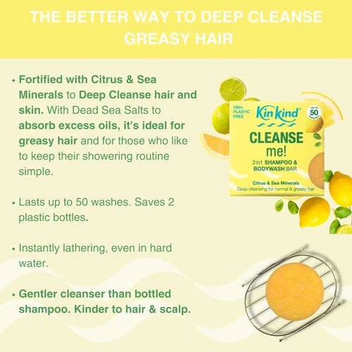 Vista 2 de KinKind CLEANSE me! Barra de champú sólido 2 en 1 y lavado corporal Cabello normal a graso Barra de champú natural, viaje para el cabello