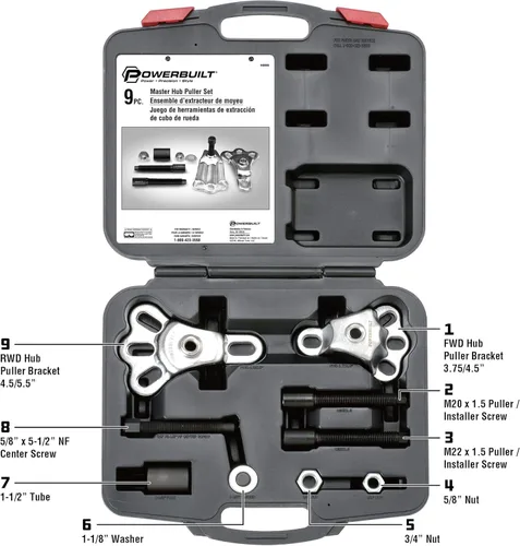 Vista 2 de Powerbuilt Master Hub Puller - Juego de herramientas extractoras de cubos, remover e instalar cubos y ejes de rueda de automóvil, Ford y Mercury