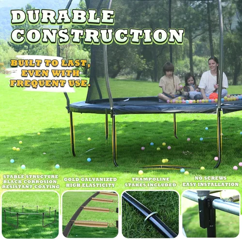 Vista 6 de ACWARM HOME Trampoline Outdoor 8/10/12/14FT Trampoline with Safety Net - Recreational Trampolines for Kids and Adults - Anti-Rust Coated Frame