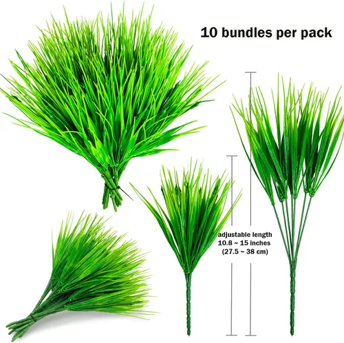 Vista 2 de 10 paquetes de plantas de césped artificial, plantas de césped sintético para exteriores, resistentes a los rayos UV, pasto de trigo de plástico