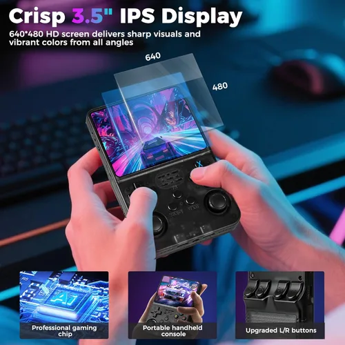 Vista 2 de R36S Retro Game Console, Handheld Game Console with 3.5-in IPS HD ScreenVideo Game Consoles with 64GB Memory, Ultra-Long Standby Time, Perfect for