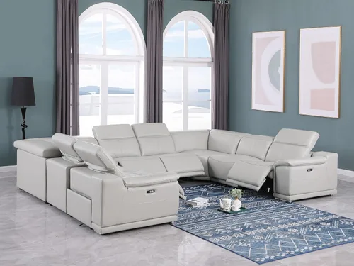 Vista 498 de BlackJack Furniture Venice - Sofá modular de cuero italiano de grano superior de 5 piezas con 3 reclinables eléctricos, reposacabezas ajustable