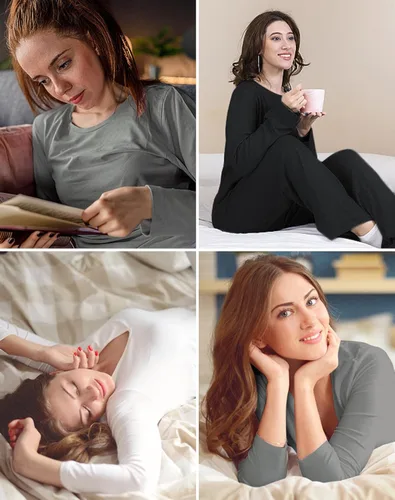 Vista 8 de INNERSY Conjunto de ropa interior térmica ligera para mujer, con forro polar, capa base para clima frío