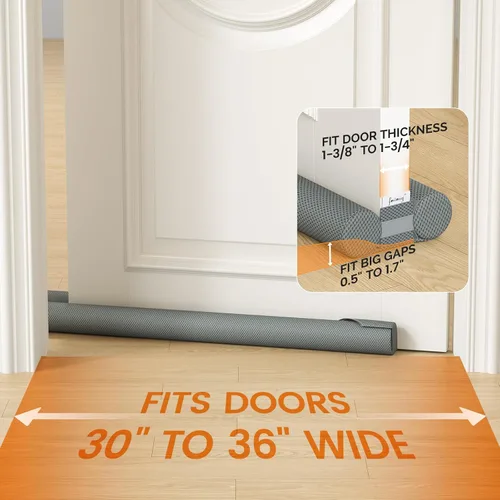 Vista 3 de fowong Tope de puerta ajustable de 36 pulgadas para parte inferior de puertas, 30 a 36 pulgadas, insonorización, bloqueador de ruido, espacio de Gris