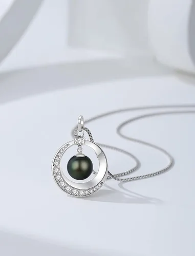 Vista 4 de Dickbe Collares de perlas para mujer, collar con colgante de perlas, cadena de caja de plata de ley, collar de una sola perla, regalo de joyería