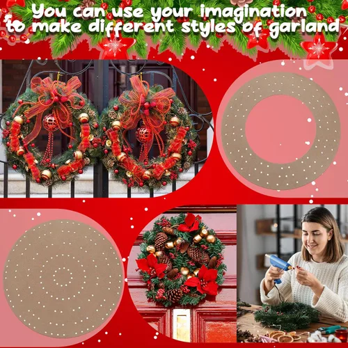 Vista 7 de Thyle 6 tableros redondos de corona con agujeros de madera para coronas de verano, tableros de flores, anillos de madera, suministros de marco