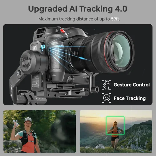 Vista 2 de FeiyuTech SCORP-C2 Estabilizador cardán de 3 ejes con seguimiento de IA para cámaras DSLR, sin espejo y Vlogging, carga útil de 7.72 lb (3.5 kg)