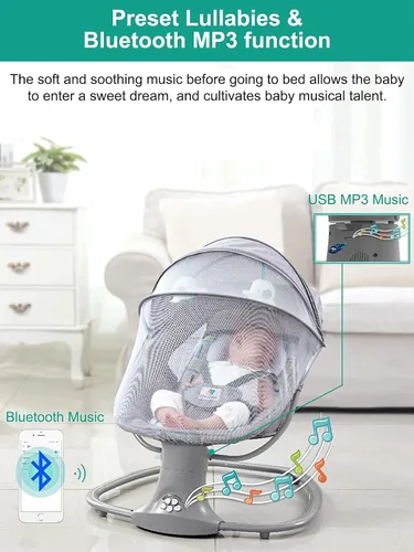 Vista 5 de Baby Swing Baby Cradle Infant Adjustable Rocker Motorized Portable Swing Bluetooth Music Speaker with 5 Gears Sway Motions Preset Lullabies with