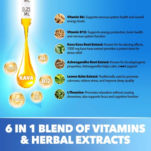 Vista 3 de duwhot Gotas líquidas de extracto de kava kava con bálsamo de limón Ashwagandha L-teanina, suplemento de tintura de extracto de raíz de kava de alta