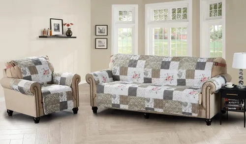 Vista 6 de Brilliant Sunshine Rose and Toile - Funda de sofá con diseño de retazos, funda acolchada para sofá grande, 70 pulgadas de ancho de asiento