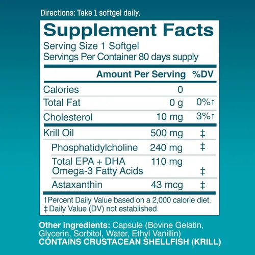 Vista 2 de Kori Krill Excel Krill Oil 1000mg Suplementos con EPA y DHA, fórmula de PC de alto rendimiento para máxima absorción, fuente sin OMG, 50 cápsulas