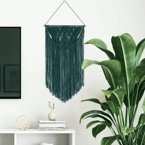 Winterdemoon Tapiz tejido bohemio para colgar en la pared de macramé, decoración del hogar