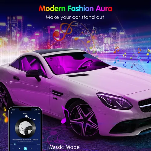 Vista 12 de Luces interiores de coche Keepsmile Accesorios para automóvil Control de aplicación con sincronización de música remota Cambio de color RGB