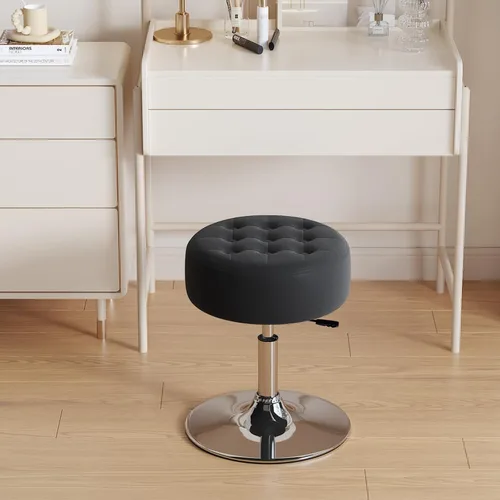 Vista 7 de Furniliving Taburete Otomano de Maquillaje de Terciopelo Acolchado de Mediados de Siglo, Silla Taburete de Tocador Giratoria Redonda Ajustable