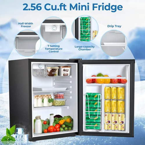 Vista 2 de Electactic Refrigerador compacto de 2.56 pies cúbicos con puerta individual reversible, NEGRO
