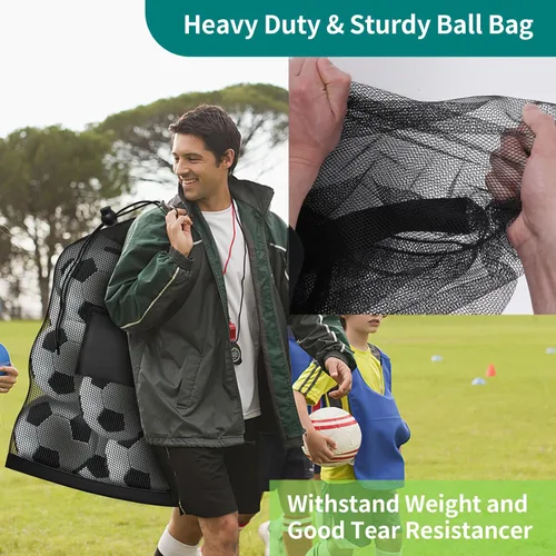 Vista 3 de Bolsa de pelota de fútbol extragrande, bolsa de malla con cordón de 40 x 30 pulgadas con bolsillo, bolsa de red deportiva resistente
