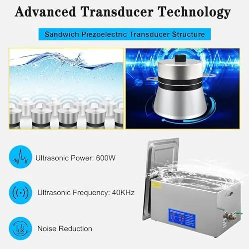 Vista 5 de 10L Ultrasonic Jewelry Cleaner with Digital Timer & Heater, Deep Clean Watches, Eyeglasses, Dentures - Professional Ultrasonic Cleaner for Home &