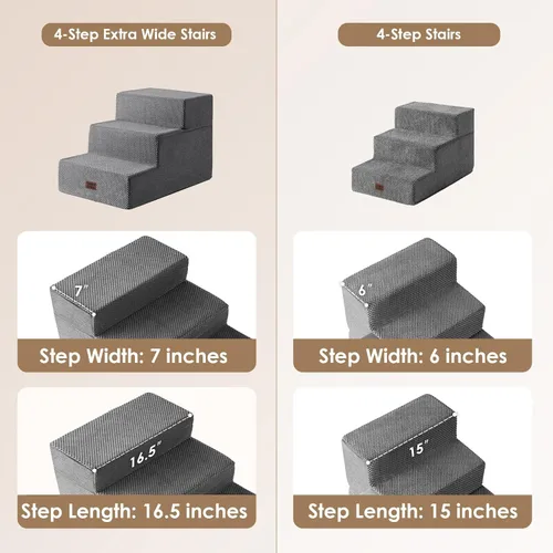 Vista 2 de EHEYCIGA Escaleras para perros pequeños de 16.5" de altura, escalones de 3 peldaños extra anchos para perros para sofá y silla, escalones para 2-Gris