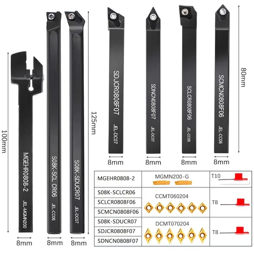 Vista 2 de Herramientas de torno de carburo – Juego de herramientas de corte de torno de metal, 21 piezas, 7 soportes de torneado de 5/16 pulgadas + 14 piezas