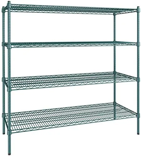 Vista 169 de Kit de 4 estantes de epoxi verde NSF de 21 x 72 pulgadas con postes de 86 pulgadas, estantería de almacenamiento resistente, kit de estantería