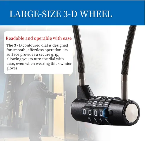 Vista 6 de Candado de cable de bloqueo de combinación con cerradura de gabinete de 4 dígitos, longitud de giro de 5.5 pulgadas, cable duradero ideal