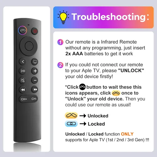 Vista 6 de Mando a distancia de repuesto para Apple TV 4K/HD (no Siri y control de voz)